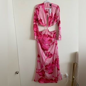 Nasty Gal Satin Floral Print Cut Out Maxi Dress